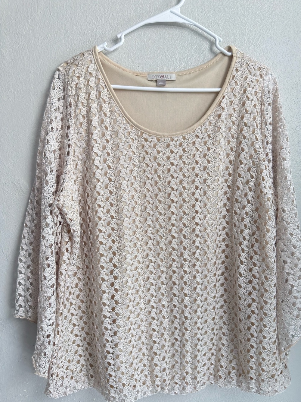 ROZ & ALI Beige Crochet Lace Boho Top Plus Size Boutique
Style XL